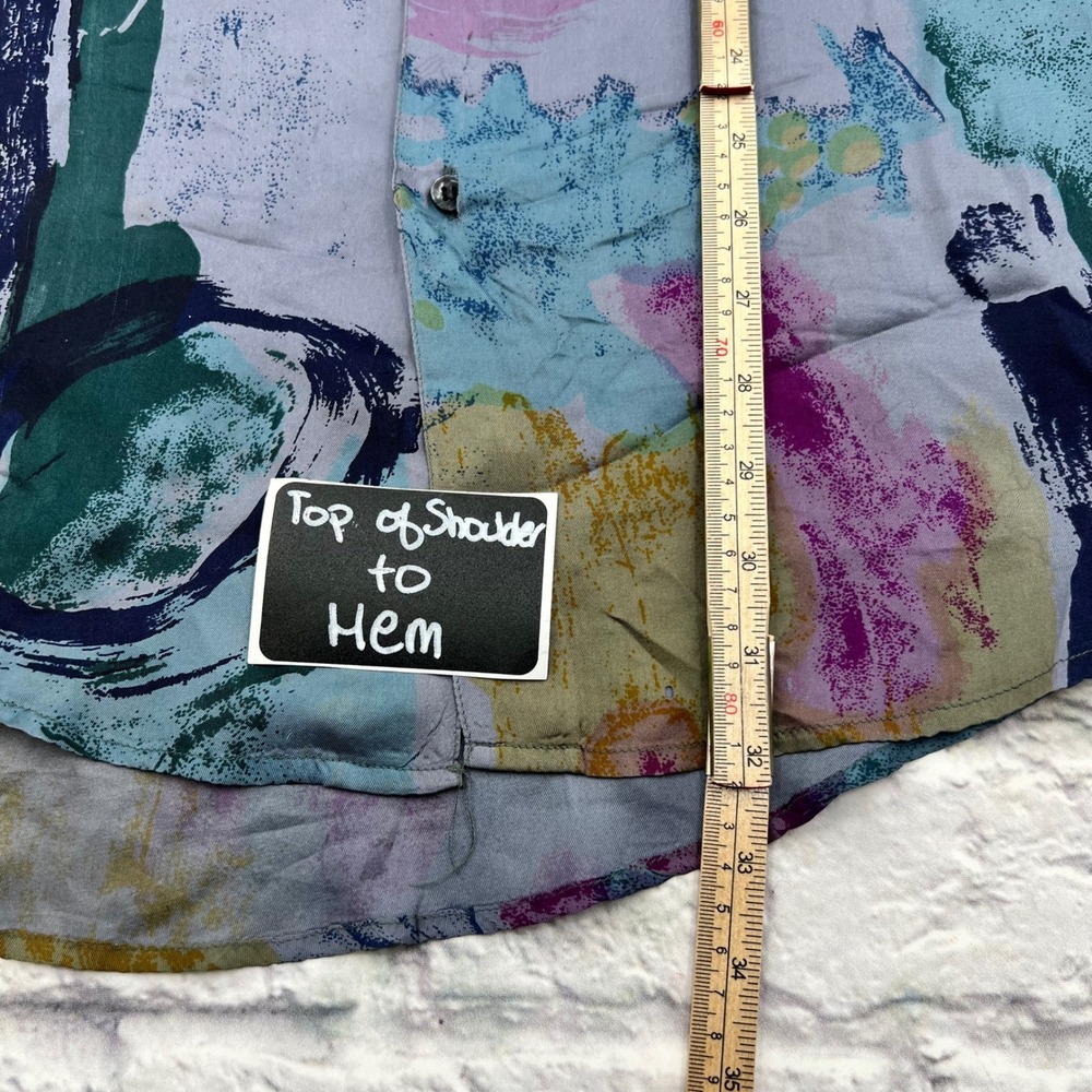 Goouch Vintage 90s Silk Abstract Brushstroke Print Shirt Men's Large Blue Purple - Picture 11 of 11